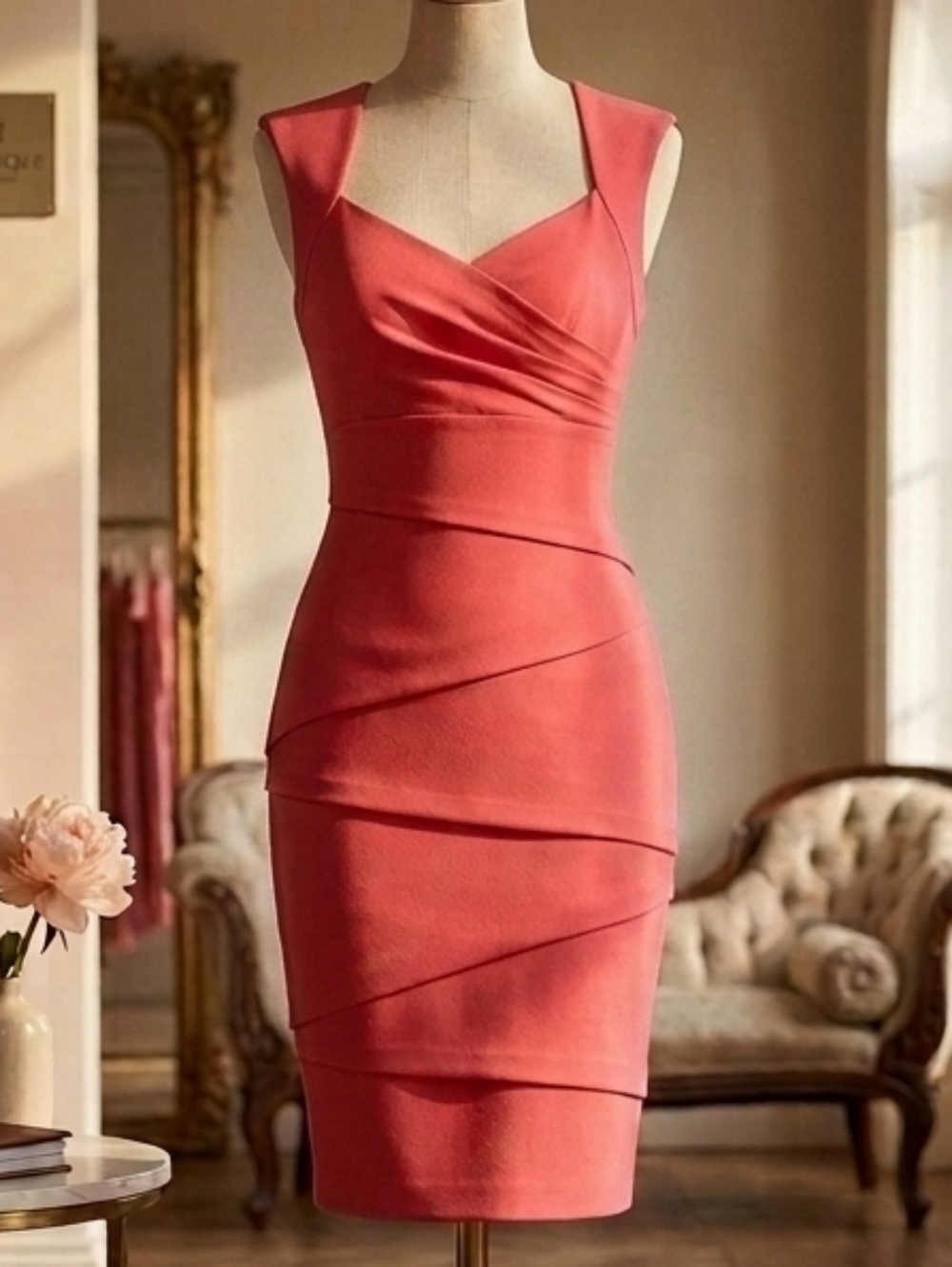 White House Black Market Red Sleeveless Tiered Sheath Dress - Size 2